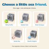 Five separate Marine Life Rescue options: Minty Puffer, Bubble Seal, Blush Octopus, Sandy Ray or Bluefin Dolphin. Each choice includes one cage and one animal.