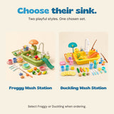 Froggy Wash Station and Duckling Wash Station shown side by side as two separate choices. One selected set is included.
