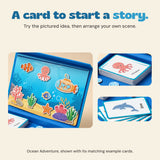 Close views of an underwater magnetic scene and illustrated octopus and dolphin example cards.