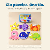 The Ocean Friends option with its six assembled sea-animal puzzles and matching blue storage tin.
