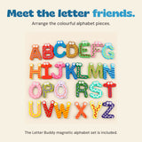All twenty-six colourful Letter Buddy magnetic letters arranged from A to Z on beige.
