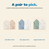 Oat Bloom, Sky Space and Sage Garden two-towel sets displayed as separate choices.