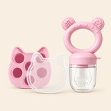 Blush Feeder + Freezer Tray showing the ring-handled feeder, clear cover, matching cat-shaped tray and clear lid on warm beige.