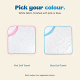 Pink and blue hooded towels shown as two separate colour choices.
