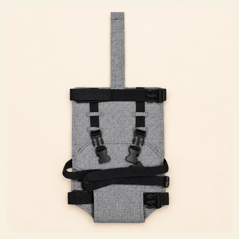 Soft Grey Harness shown alone on warm beige, with the actual product construction preserved.