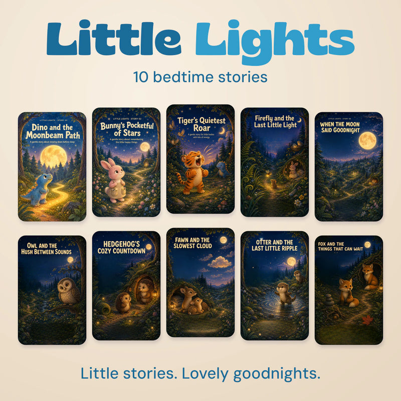 Little Lights collection with all ten original bedtime story cover artworks. Little stories. Lovely goodnights.