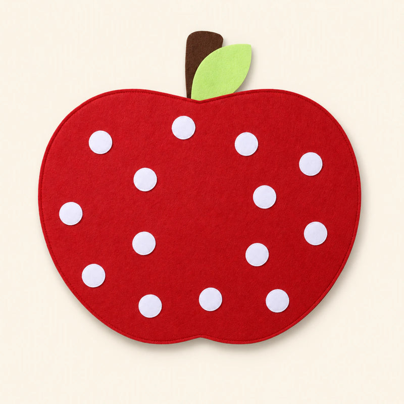 Apple Board Only showing the felt board, white fastening dots and complete silhouette on warm beige. Food pieces are not included in this option.