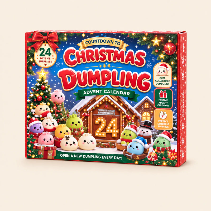 Holiday Market Calendar illustrated Christmas dumpling calendar box on a warm beige background.