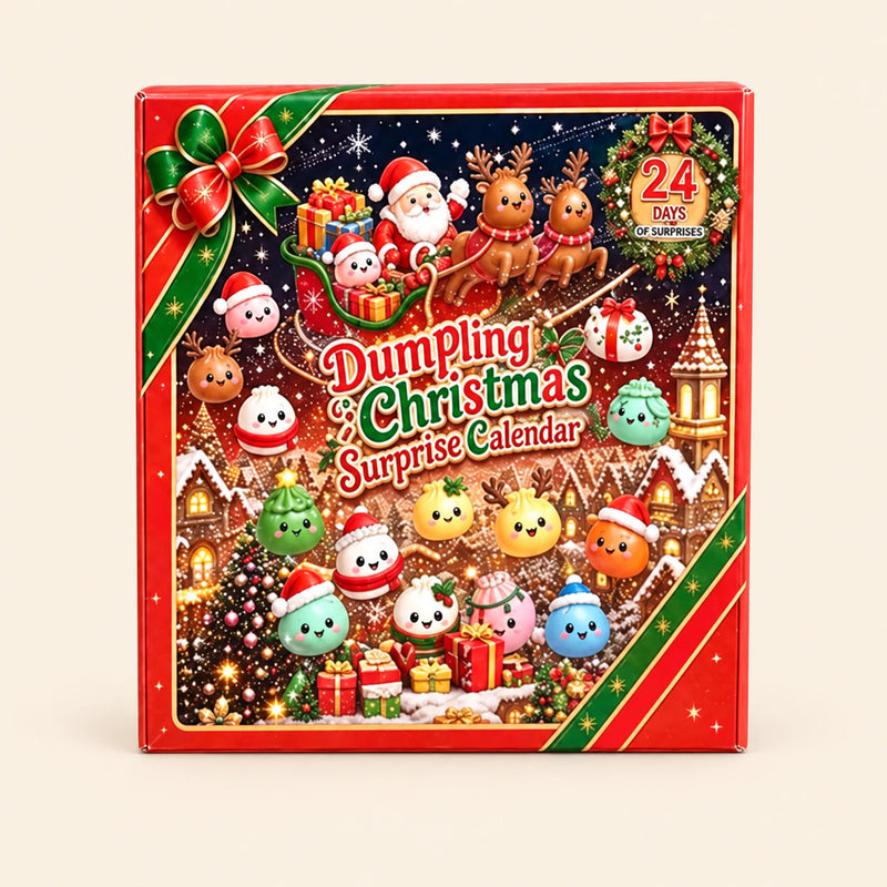 Christmas Feast Calendar illustrated Christmas dumpling calendar box on a warm beige background.