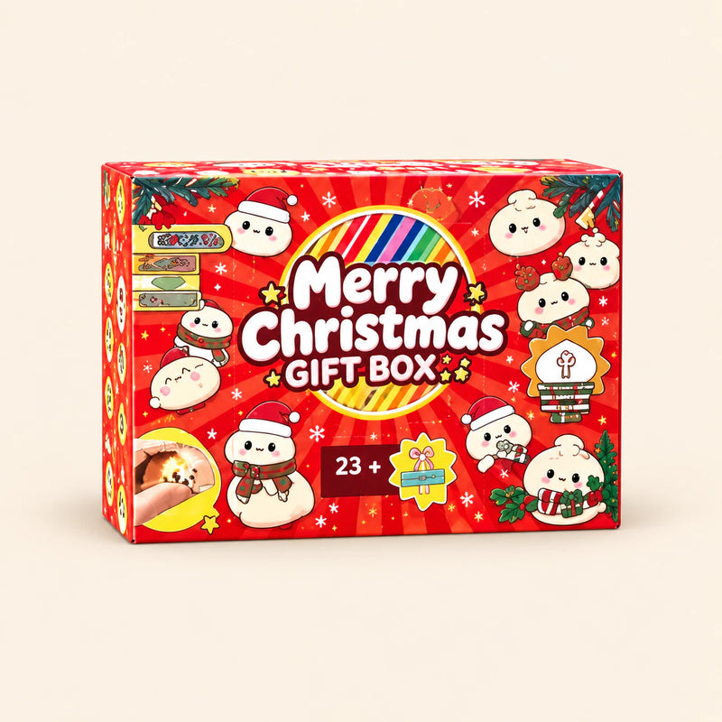 Festive Display Calendar illustrated Christmas dumpling calendar box on a warm beige background.