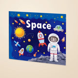 The actual blue Space cover with its original title, rocket, astronaut and planet illustrations.