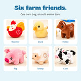 The six included farm animals: rooster, duck, horse, pig, sheep and cow.