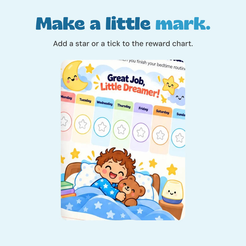 Make a little mark. Add a star or a tick to the reward chart. Original printed artwork shown in close-up.