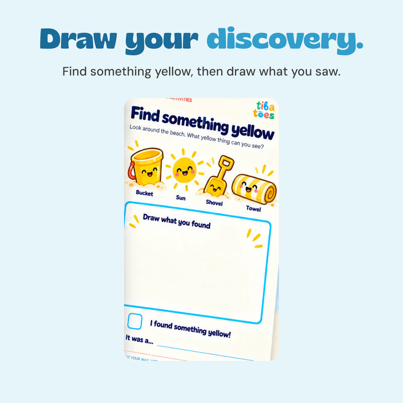 Draw your discovery. Find something yellow, then draw what you saw. Original printed artwork shown in close-up.