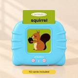 Blue talking flashcard reader showing the original animals squirrel card, with 112 cards included.