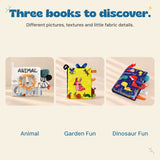 Animal Soft Sensory Book, Garden Fun and Dinosaur Fun Snuggle Stories books, each with its actual cover design.