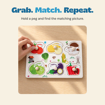 Grab. Match. Repeat.. Hold a peg and find the matching picture.