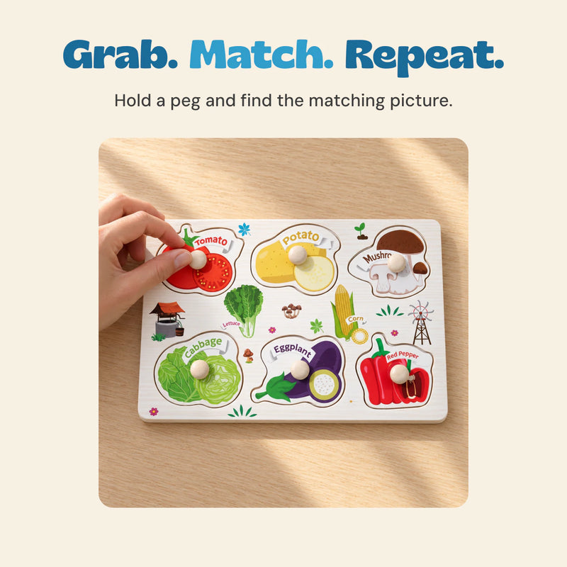 Grab. Match. Repeat.. Hold a peg and find the matching picture.