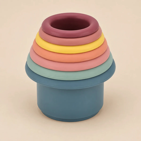 Seven Earth Tone SoftStack cups nested together