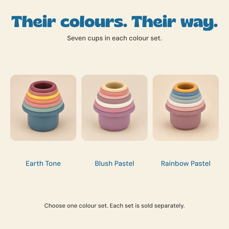 Comparison of Earth Tone, Blush Pastel and Rainbow Pastel cup sets